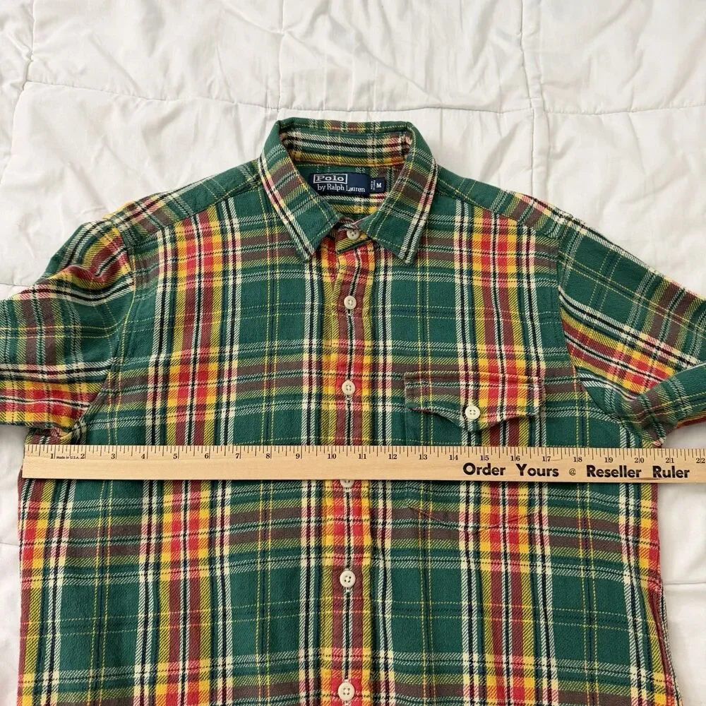 Polo Ralph Lauren Flannel Shirt Mens Medium Green Plaid Longsleeve 90s Vintage